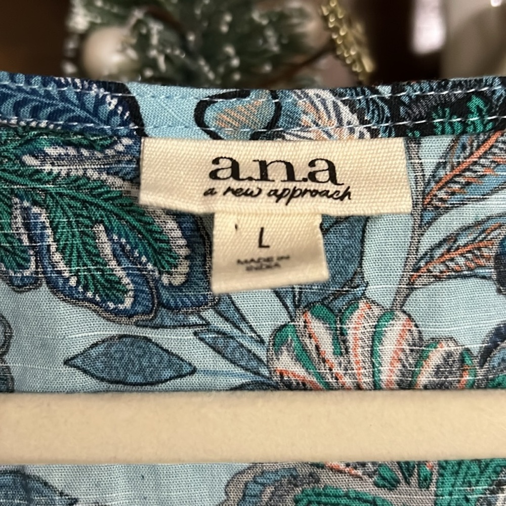 A.N.A Turquoise/Blue/Coral Floral Blend Sleeveless Babydoll Top, Large, EUC. - Picture 3 of 8